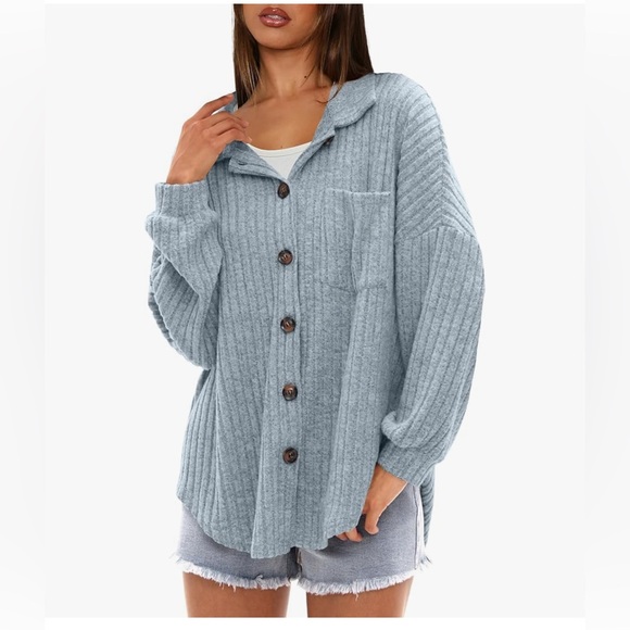 NWT BLUE GREY SOFT SHIRT SHACKET-S - Picture 1 of 13